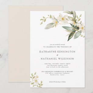 Elegant Greenery White Floral Wedding Invitation