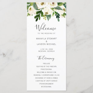 Elegant Greenery White Floral Wedding Programme