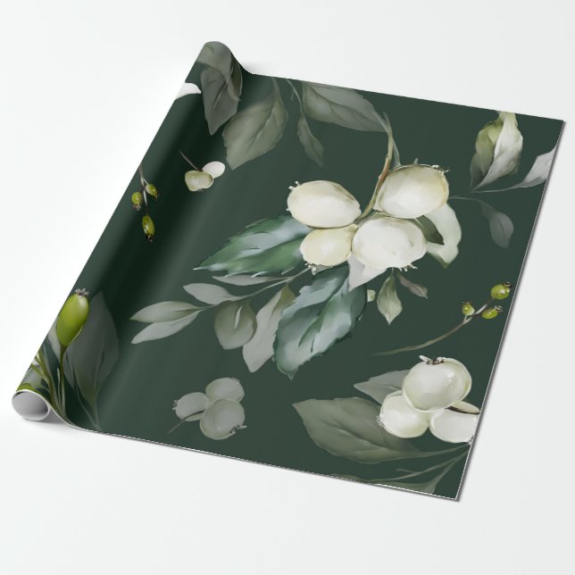 Elegant Greenery White Floral Wrapping Paper (Unrolled)