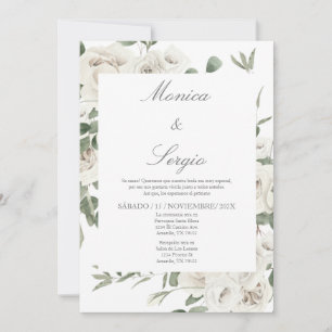 Elegant greenery/white flower Spanish Wedding  Invitation