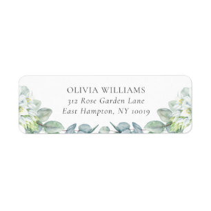 Elegant Greenery White Flowers Return Address