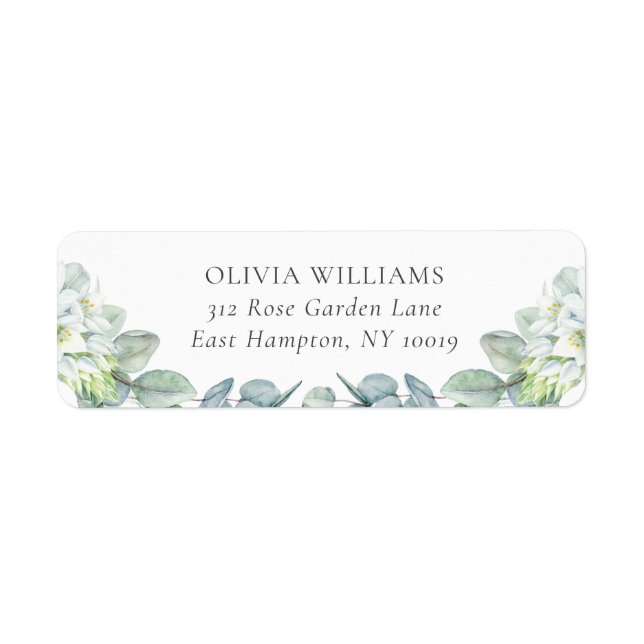 Elegant Greenery White Flowers Return Address (Front)