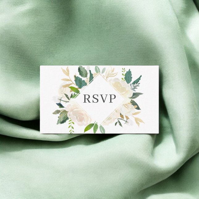 Elegant Greenery White Flowers Wedding RSVP Enclosure Card (Creator Uploaded)