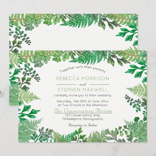 Elegant Greenery | Wild Ferns Wedding Invitations (Front/Back)