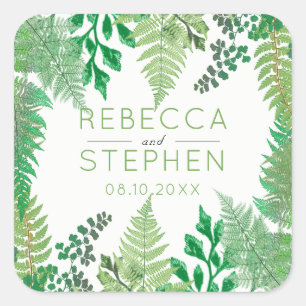 Elegant Greenery   Wild Ferns Wedding Square Sticker