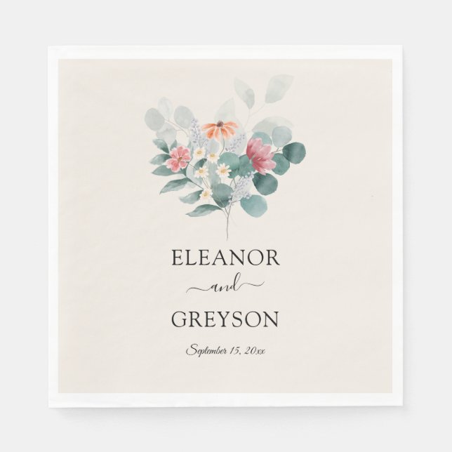 Elegant greenery wildflower wedding  napkin (Front)