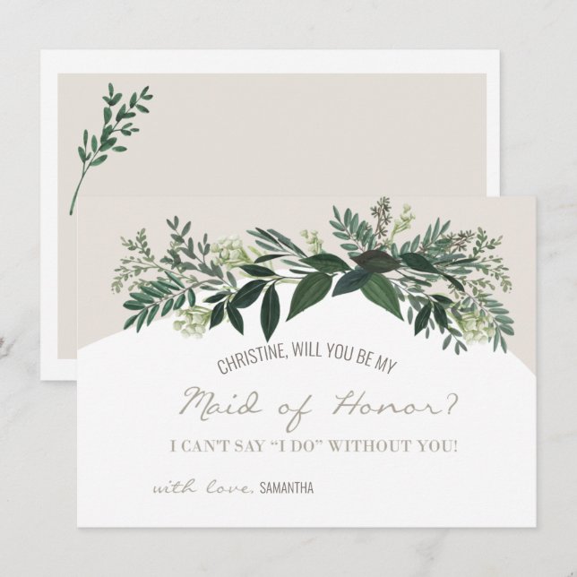 Elegant Greenery  Will You Be My Maid of Honour Card (Front/Back)