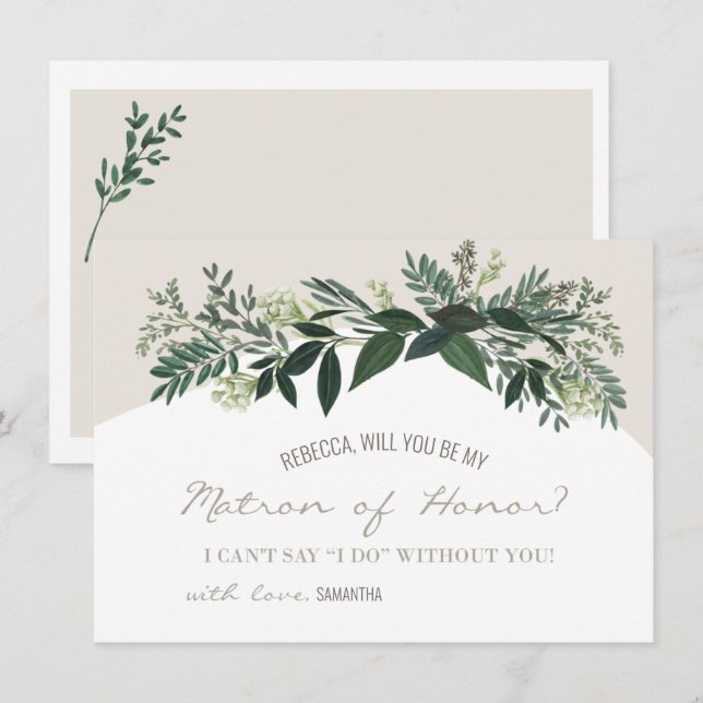 Elegant Greenery  Will You Be My Matron of Honour Card (Front/Back)