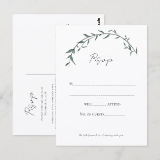 Elegant Greenery Willow Arch Wedding RSVP Postcard