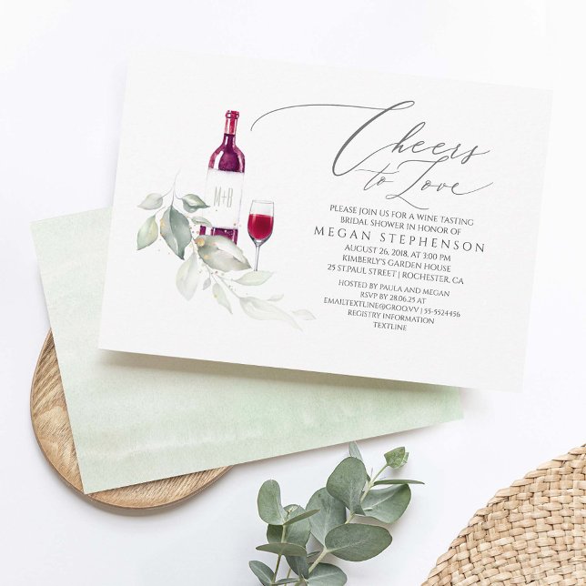 Elegant Greenery Wine Tasting Bridal Shower Invitation (Minimalist Greenery Bridal Shower Invitations - Cheers To Love)