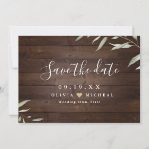 Elegant greenery wood county rustic save the date