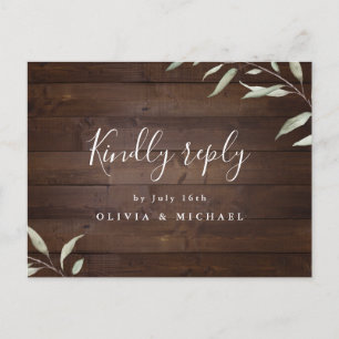 Elegant greenery wood county rustic wedding RSVP I Invitation Postcard