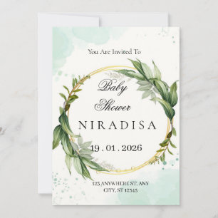 Elegant Greenery Wreath Baby Shower Invitation