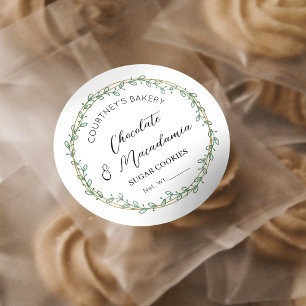 Elegant Greenery Wreath Bakery Cupcakes Cookies Classic Round Sticker