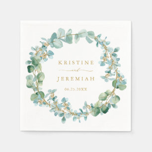 Elegant Greenery Wreath Gold Eucalyptus Wedding Napkin