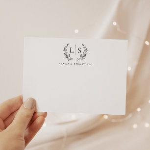 Elegant Greenery Wreath Monogram Couple Stationery Card