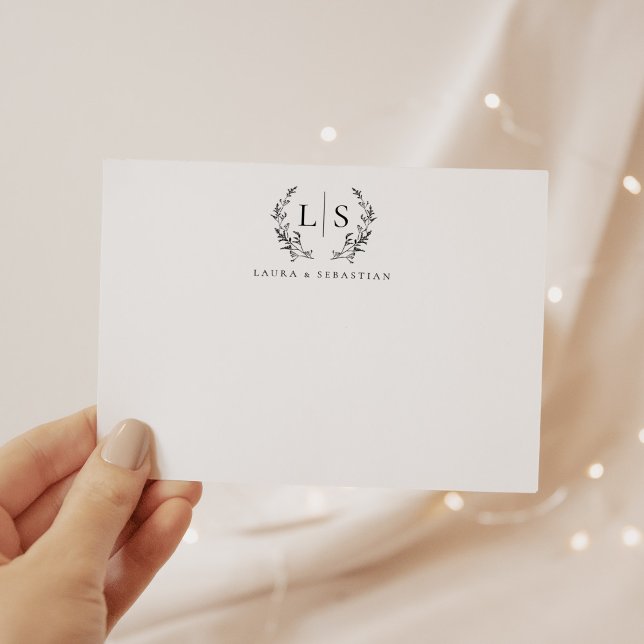 Elegant Greenery Wreath Monogram Couple Stationery Card (Creator Uploaded)