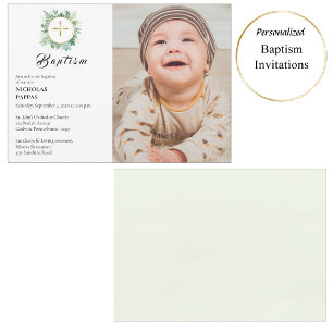 Elegant Greenery Wreath Orthodox Christian Baptism Invitation