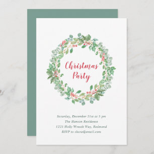 Elegant Greenery Wreath Rustic Christmas Party Invitation