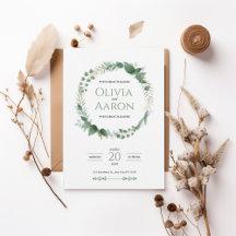 Elegant Greenery Wreath Wedding Invitation