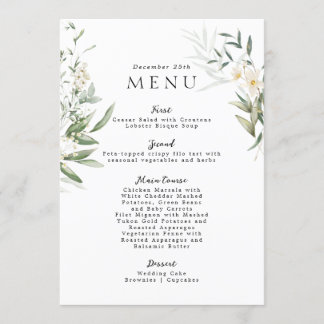 Elegant Greens Lovely Wedding Menu 