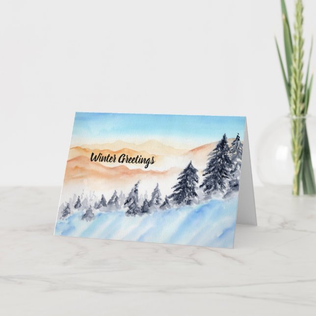 Elegant Greeting Card with Mountains in the Snow (Front)