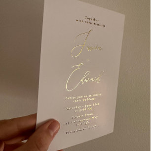 Elegant Greige and Gold Foil Wedding Invitation
