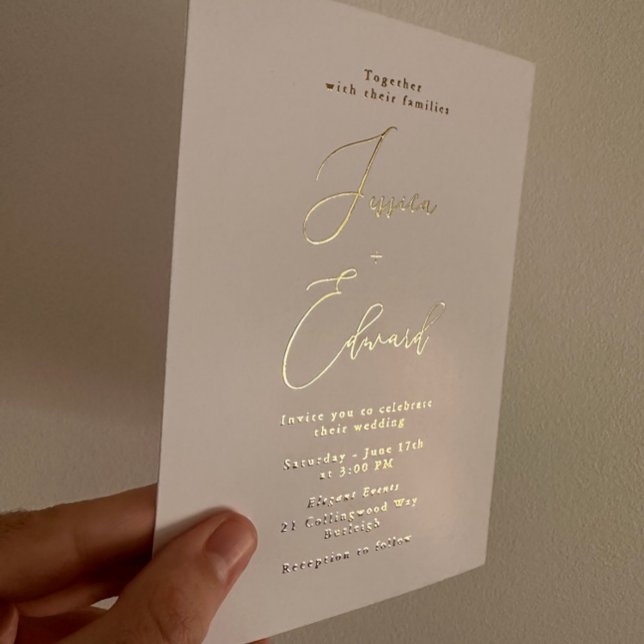 Elegant Greige and Gold Foil Wedding Invitation (Creator Uploaded)