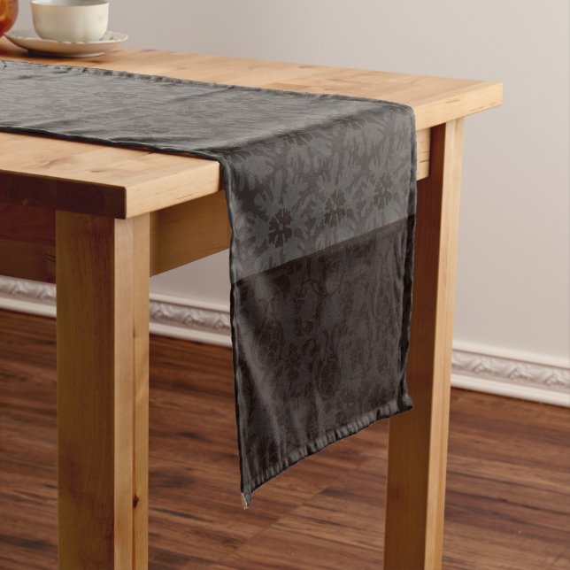 Elegant Greige Damask Christmas Star Pattern  Short Table Runner (In Situ)