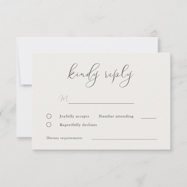 Elegant Greige Script Wedding RSVP Card (Front)