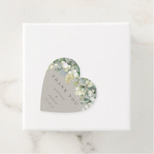 Elegant Greige Snowberry+Eucalyptus Wedding Favour Tags