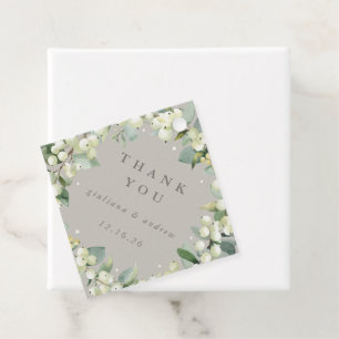 Elegant Greige Snowberry+Eucalyptus Wedding Favour Tags