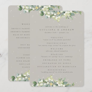 Elegant Greige Snowberry+Eucalyptus Winter Wedding Programme