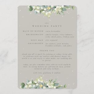 Elegant Greige Snowberry+Eucalyptus Winter Wedding Programme
