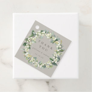 Elegant Greige Snowberry+Eucalyptus Wreath Wedding Favour Tags