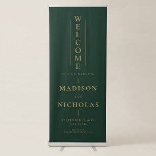 Elegant Gren Gold Wedding Welcome Retractable Banner