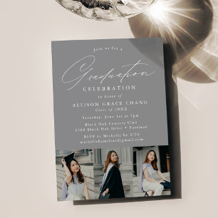 Elegant Grey 3 Photo Graduation Party Invitation