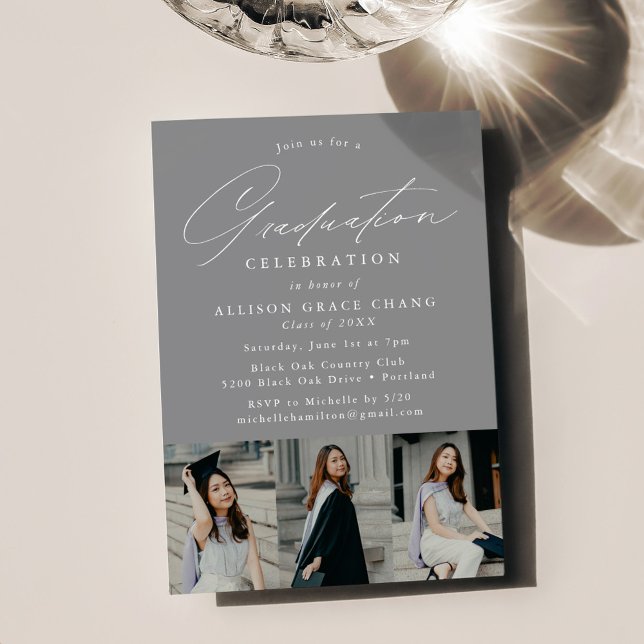 Elegant Grey 3 Photo Graduation Party Invitation (Creator Uploaded)