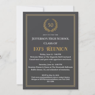 Elegant Grey 50 Year Class Reunion Laurel Wreath Invitation