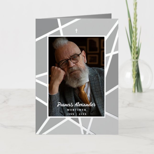 Elegant Grey Abstract Photo Memorial Funeral  Foil Holiday Card (Front)