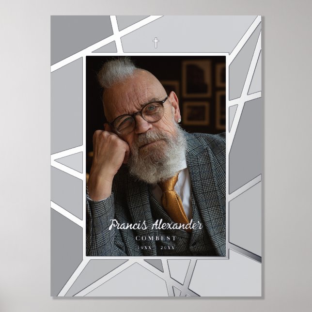 Elegant Grey Abstract Photo Memorial Funeral Foil Prints (Front)