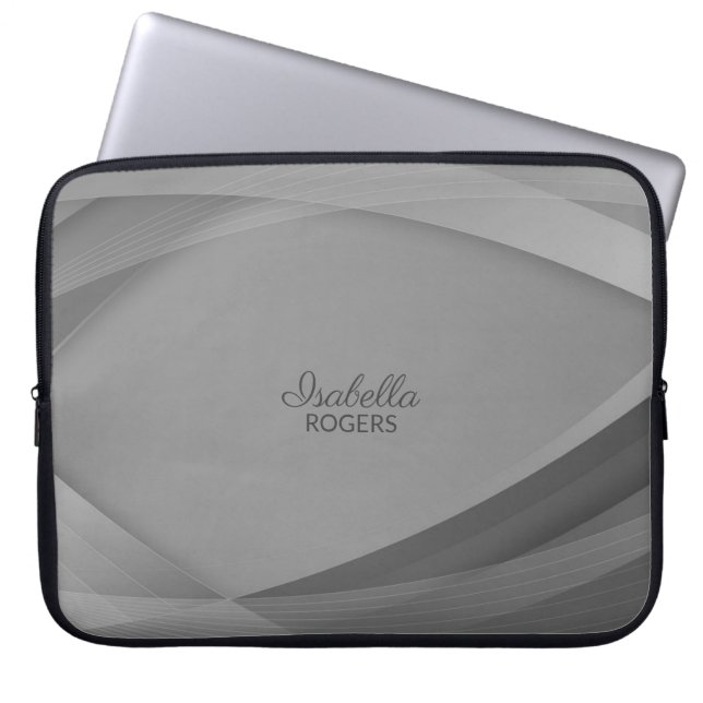 Elegant Grey Abstract Waves with Customisation Laptop Sleeve (Front)