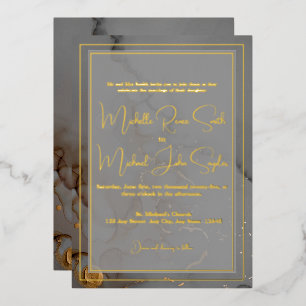 Elegant Grey Alcohol Ink Wedding Gold
