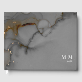 Elegant Grey Alcohol Ink Wedding Gold Guest Book