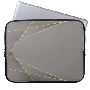 Elegant Grey and Abstract Gold Lines Laptop Sleeve