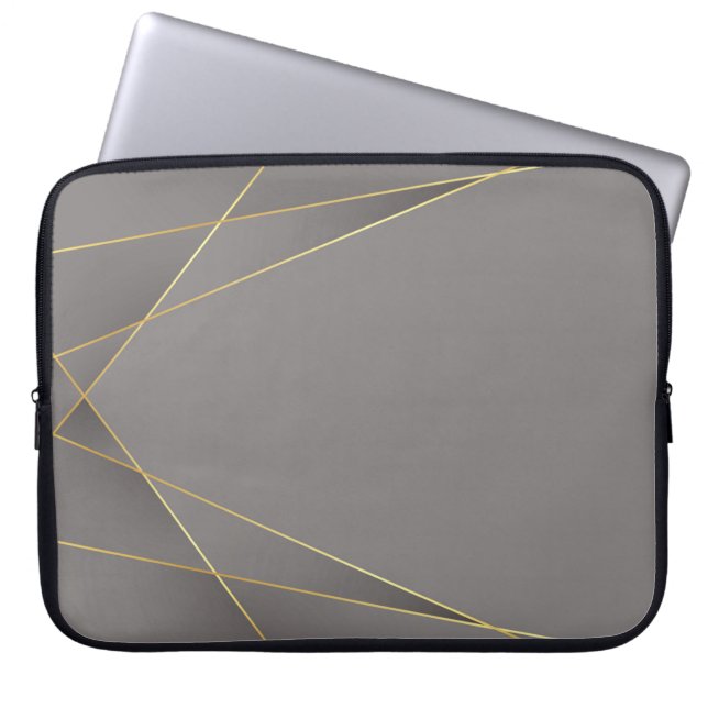 Elegant Grey and Abstract Gold Lines Laptop Sleeve (Front)