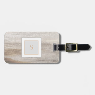 Elegant grey and beige marble with monogram luggage tag