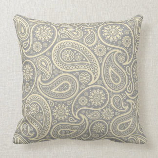 Elegant Grey And Beige Vintage Paisley Cushion