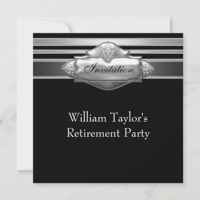 Elegant Grey and Black Mans Retirement Party Invitation (Front)