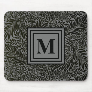 Elegant Grey and Black Monogrammed William Morris Mouse Mat